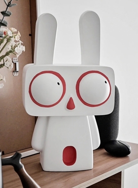 创意抽象彩绘兔子动物雕塑摆件简约儿童房艺术设计客厅酒柜装饰品