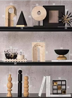 轻奢侘寂黑金黄洞石开放格摆件