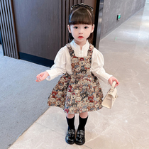 Girl Autumn Dress Dress Spring Autumn 2023 New Korean Version Baby Children One-piece Dress Foreign Air Mesh Red Princess Braces Skirt