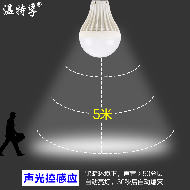 温特孚 led节能声光控感应灯泡楼梯走廊楼道球泡E27螺口3W5W7W9W - 图1