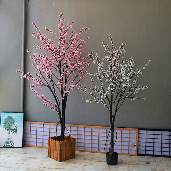 Plum blossom and peach blossom tree with high simulation colors and many floor-to-ceiling green plants