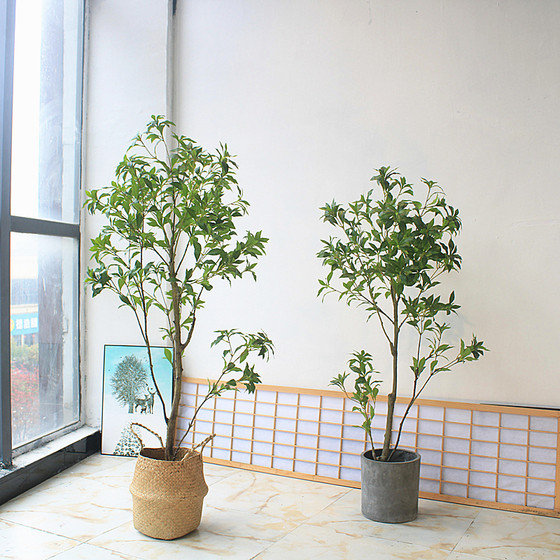 Simulated green plant Mazui wood hanging clock floor decorative tree