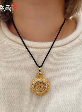 西施雨沙金点钻八宝罗盘项链女