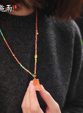 西施雨3mm天然冰飘南红项链绳女
