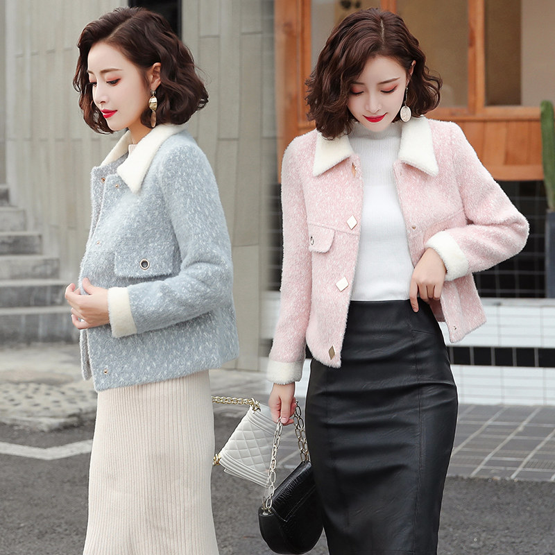 黄金貂绒毛呢外套短款2020新款秋冬 晶彩格女装毛呢外套