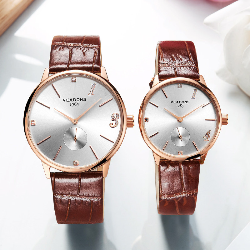 威顿防水情侣一对价时尚款皮表带 威顿手表国产腕表