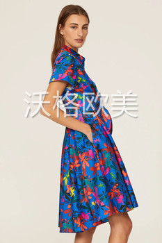 Vogel American D spring new colorful dragonfly flower printed short-sleeved belted shirt dress ເສື້ອ A-line