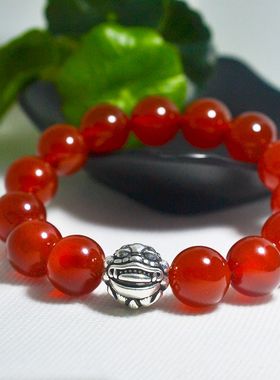 天然玛瑙配925泰银球形貔貅