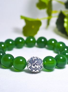 天然玛瑙999足银复古六字银珠