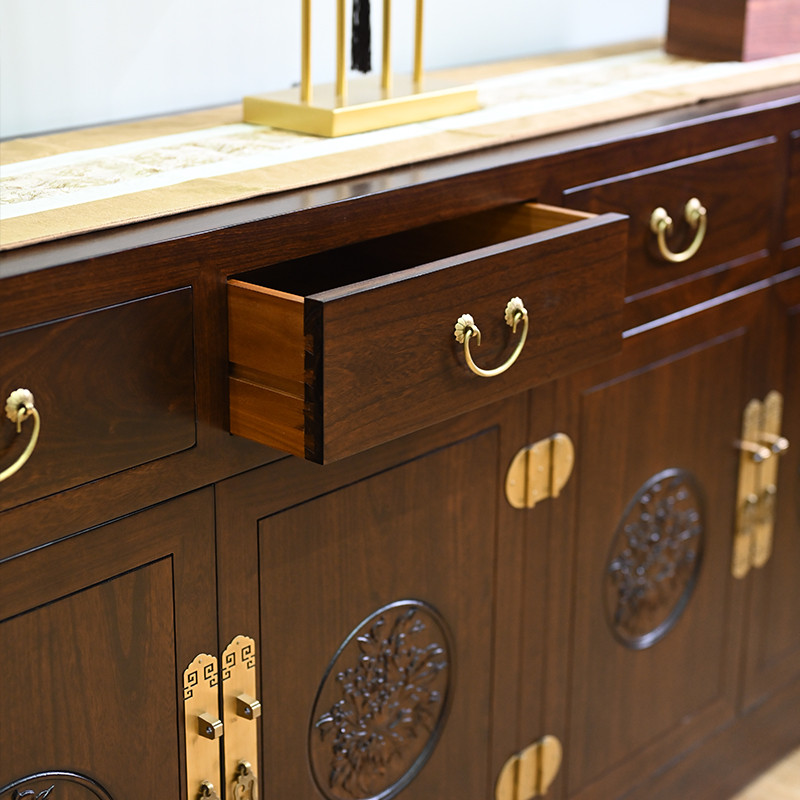 中式实木餐边柜别墅自建房中堂柜榆木客厅长条酒柜古典储物柜定做 - 图1