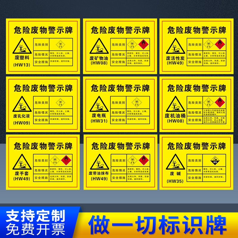 汽修厂4s店危险废物危废间标识牌全套危险品标签废机油漆桶漆渣活性炭切削液环保标志牌警示牌提示牌贴纸定制-图0