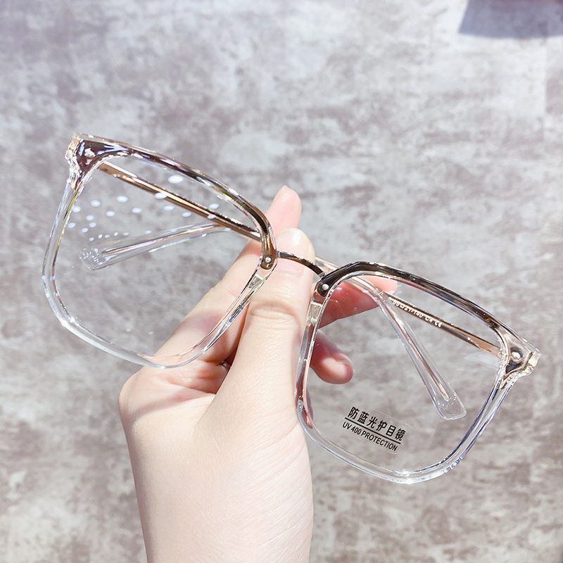 正品超轻透明色方框眼镜女抗蓝光防辐射眼睛近视文艺复古韩版潮男-图1
