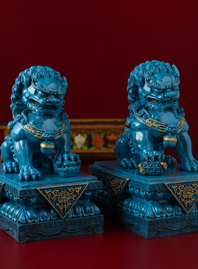 北京王府宫门狮一对彩铜狮子摆件