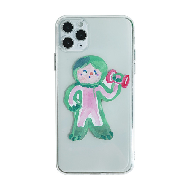 油画哑铃人适用iPhone17手机壳苹果防摔16promax全包摄像头8plus软壳13透明12promax男女14plus日韩卡通 - 图3