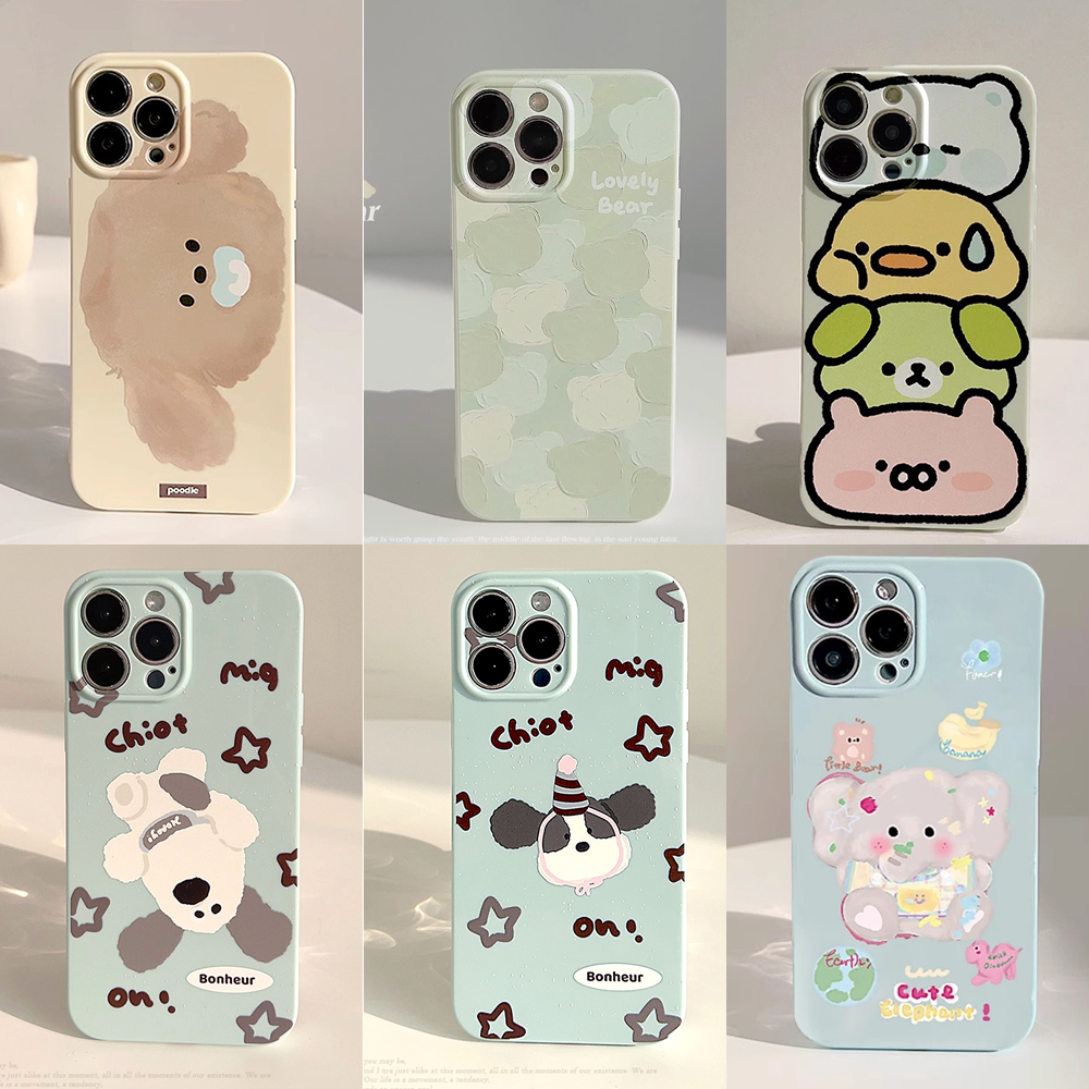 适用苹果17promax手机壳新款iphone16可爱小熊头15女款12少女14pro日韩风13pro油画绿色12pro全包pm软壳max套 - 图0