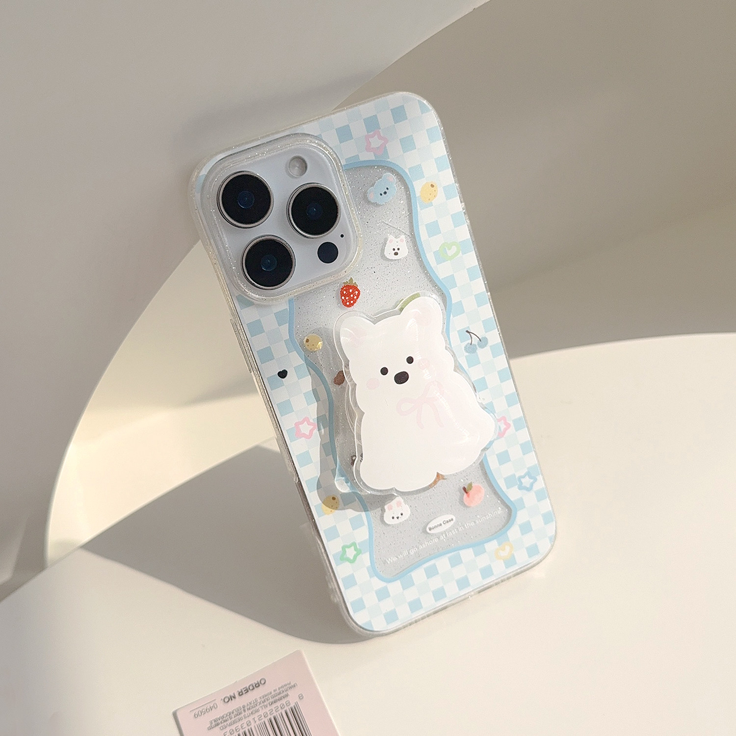 可爱蓝格子小动物适用苹果17promax手机壳iphone16新款15pro女款14少女卡通支架挂链11透明闪粉12软壳16,淘宝优惠券,粉丝福利购,淘宝优惠卷