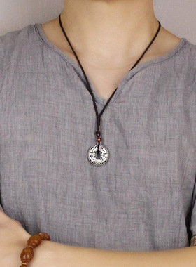 纯银平安扣复古项链坠做旧护身符