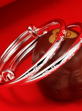 婴儿手镯实心满月带铃铛纯银999