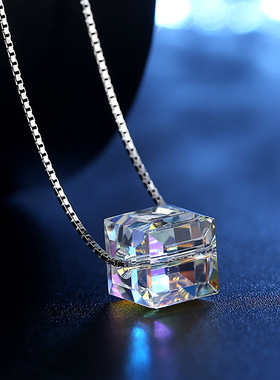 魔方吊坠短款韩版时尚风银项链