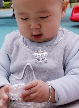 s999纯银长命锁银项圈满月礼物