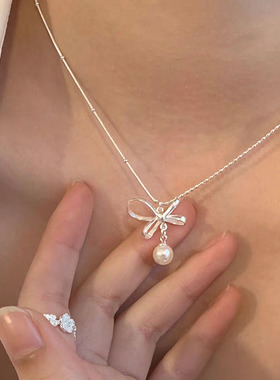 s925银爱心珍珠项链女款气质时尚不掉色锁骨链高级小众百搭颈链