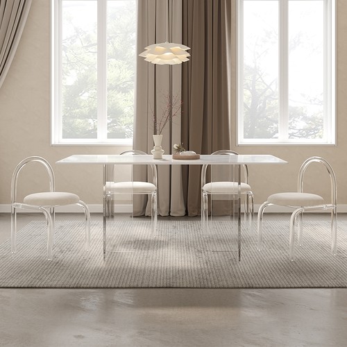 加厚亚克力岩板餐桌悬浮感餐桌椅组合小户型现代简约透明餐厅餐台-图0