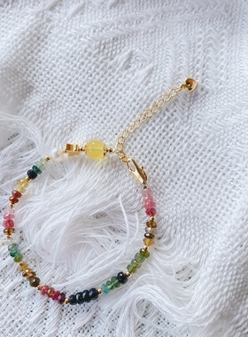 天然巴西碧玺手串女彩虹糖果水晶