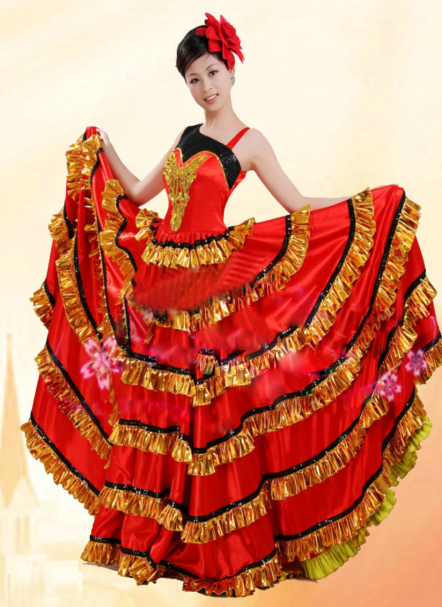 西班牙斗牛舞蹈大摆裙演出服女开场舞民族风开场舞大摆裙表演服装