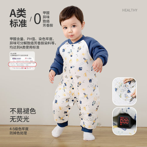 婴儿夹棉连体衣服冬季宝宝睡衣秋冬款纯棉a类加绒加厚婴幼儿棉衣 - 图2