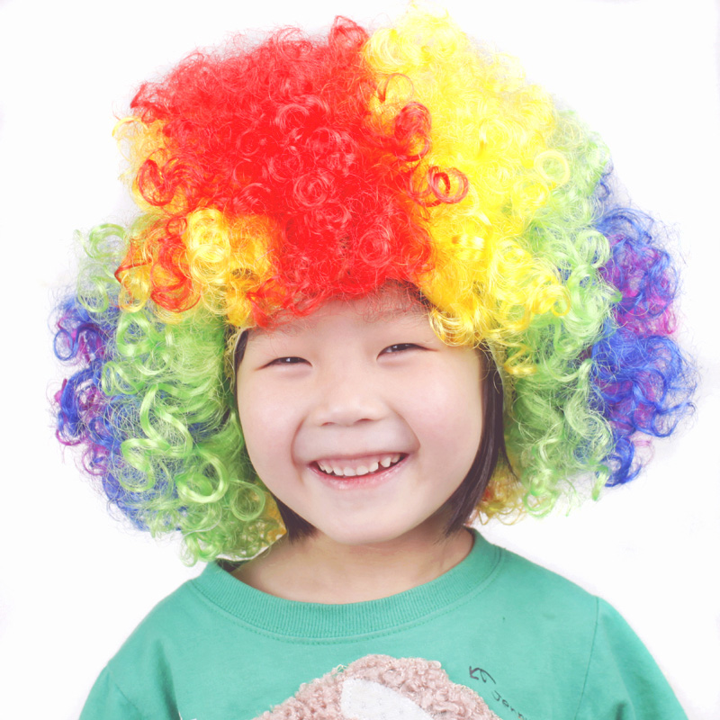 爆炸头假发小丑头发搞怪儿童彩色假头套发套幼儿园表演区材料道具 - 图0