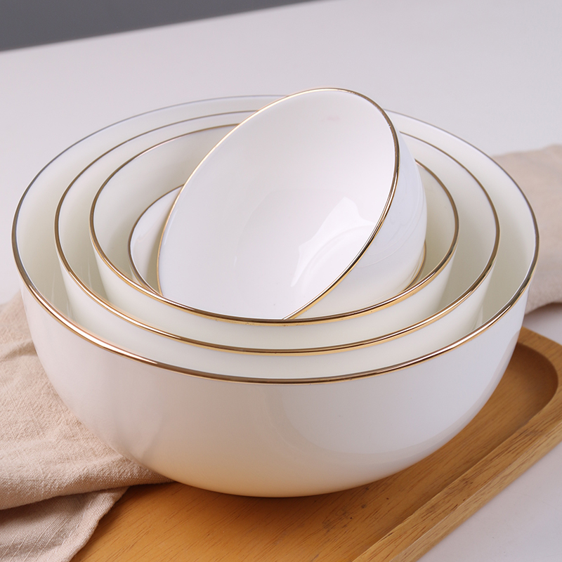碗家用吃饭中式骨瓷纯白简约陶瓷碗套装金边米饭碗面碗汤碗泡面碗 - 图0