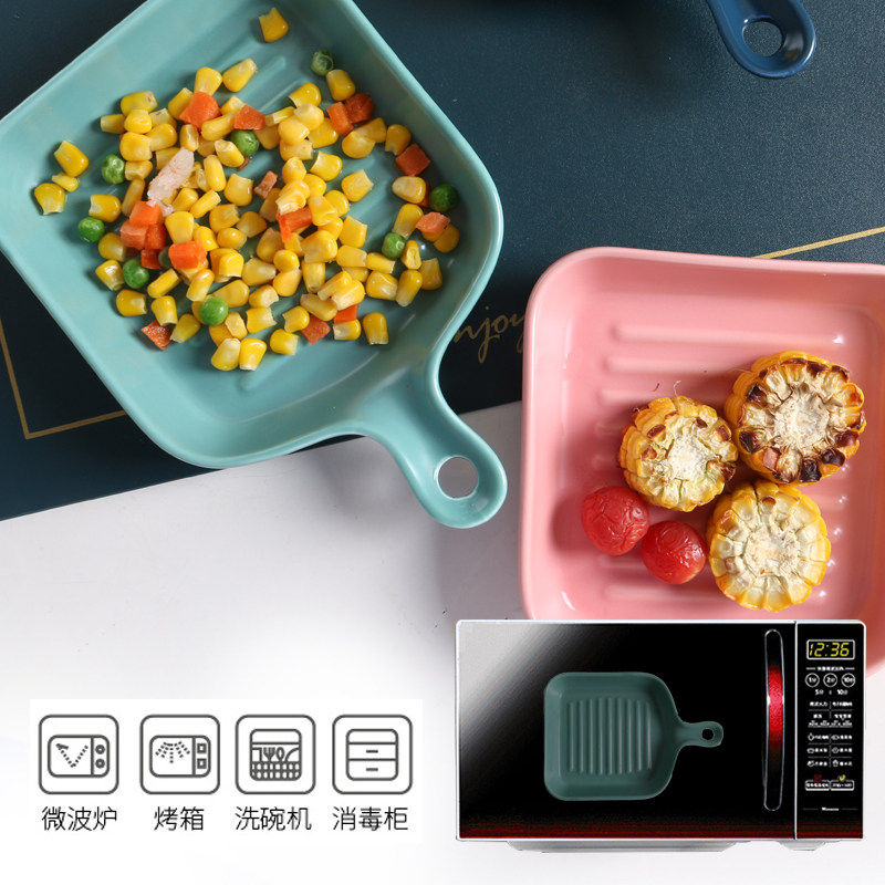 ins风陶瓷烤盘子创意带手柄烤箱烘焙焗饭烤盘家用网红菜盘餐盘子,淘宝优惠券,粉丝福利购,淘宝优惠卷