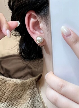 法式复古咖色豹纹花边方糖珍珠前后戴耳钉女轻奢时尚气质百搭耳环