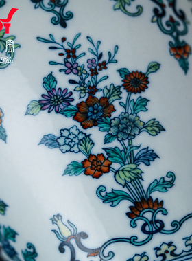 钟家窑陶瓷小花瓶 景德镇青花斗彩双线开窗花卉小梅瓶装饰品茶器