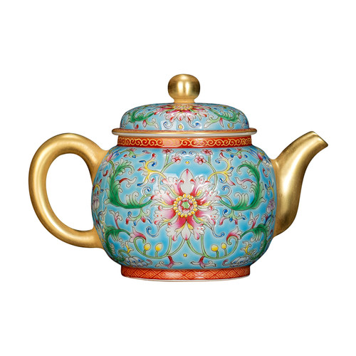 钟家窑茶壶 景德镇高端珐琅彩缠枝花纹陶瓷茶壶单壶纯手工泡茶壶 - 图0