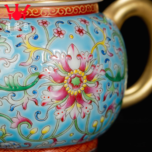 钟家窑茶壶 景德镇高端珐琅彩缠枝花纹陶瓷茶壶单壶纯手工泡茶壶 - 图3