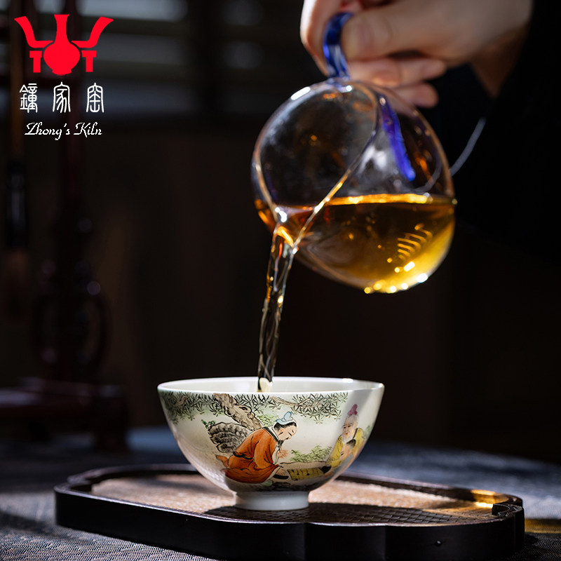 钟家窑功夫茶杯主人杯单杯手绘粉彩人物乐在其中个人杯景德镇茶具,淘宝优惠券,粉丝福利购,淘宝优惠卷