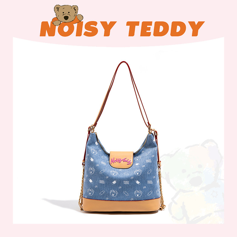 NOISY TEDDY嘻闹泰迪女士包包拼接牛仔腋下包女百搭大容量单肩包,淘宝优惠券,粉丝福利购,淘宝优惠卷