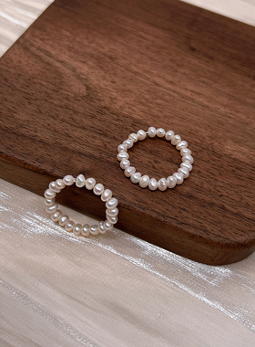 纯手工天然强光淡水小米粒天然珍珠戒指女制作戒指环气质简约复古