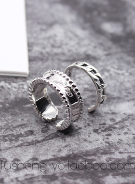 日韩宽面英文链条做旧复古开口