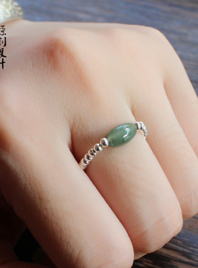 天然翡翠路路通转运珠女文艺戒指