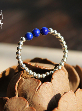 原创手工天然青金石女弹力尾戒