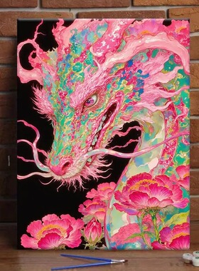 diy数字油画手绘填色填充卡通动物十二生肖彩色马羊龙丙烯装饰画