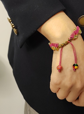 台湾手作 独创混编 情侣手链 部落风纹织 运势琉璃珠 复古小众