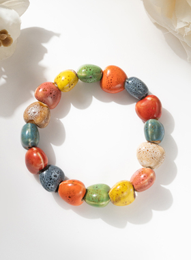 景德镇复古文艺花釉彩色陶瓷手串