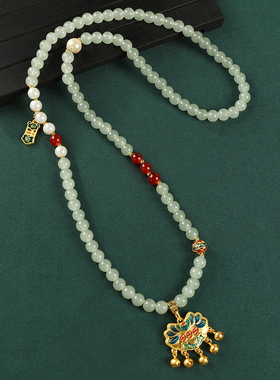 原创新中式玛瑙项链绿琉璃毛衣链