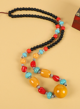 藏式复古长款民族风项链藏服配饰