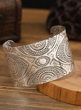 复古民族风苗银宽版手镯异域手环