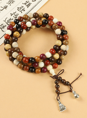 新中式复古檀木108颗佛珠手串