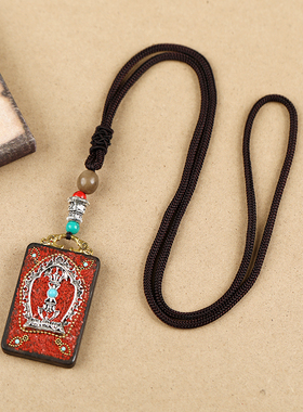 藏式唐卡牌民族风项链黑檀木吊坠